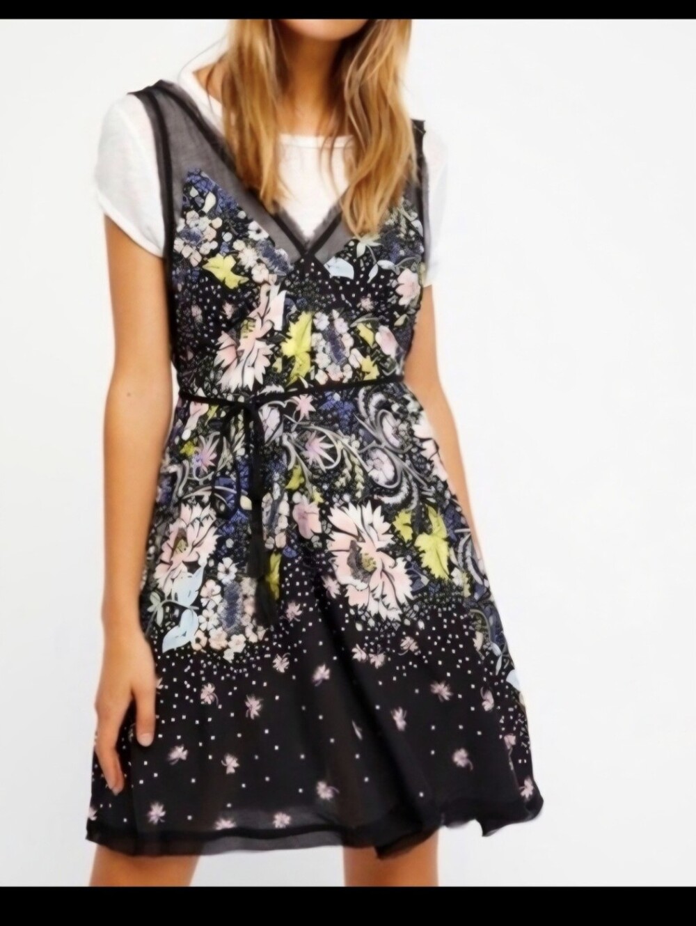 Free People Black Floral Backless V-Neck Mini Dress - Picture 3 of 7